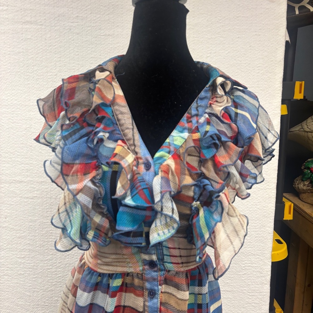 Colorful Plaid Ruffle Blouse - Picture 6 of 6